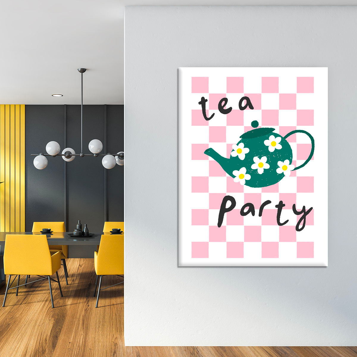 A beautiful Tea Party Canvas Print featuring elegant tea sets and floral designs, perfect for home decor.