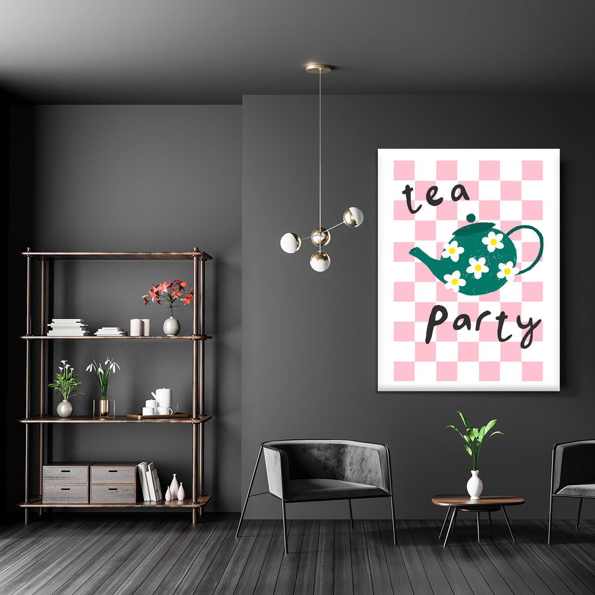 A beautiful Tea Party Canvas Print featuring elegant tea sets and floral designs, perfect for home decor.