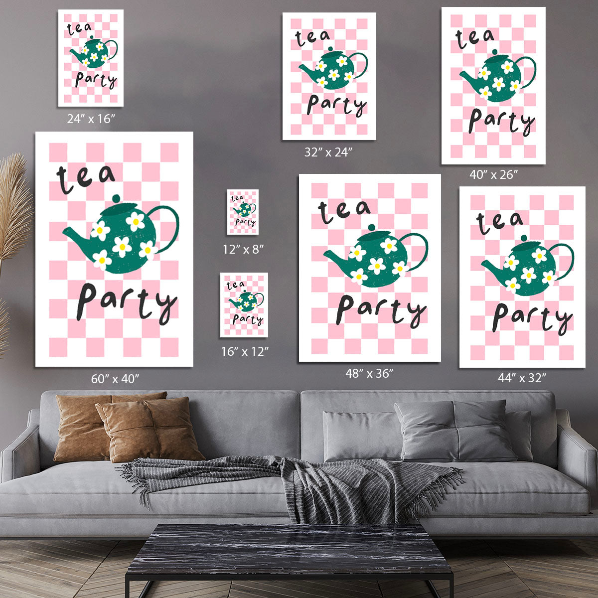 A beautiful Tea Party Canvas Print featuring elegant tea sets and floral designs, perfect for home decor.