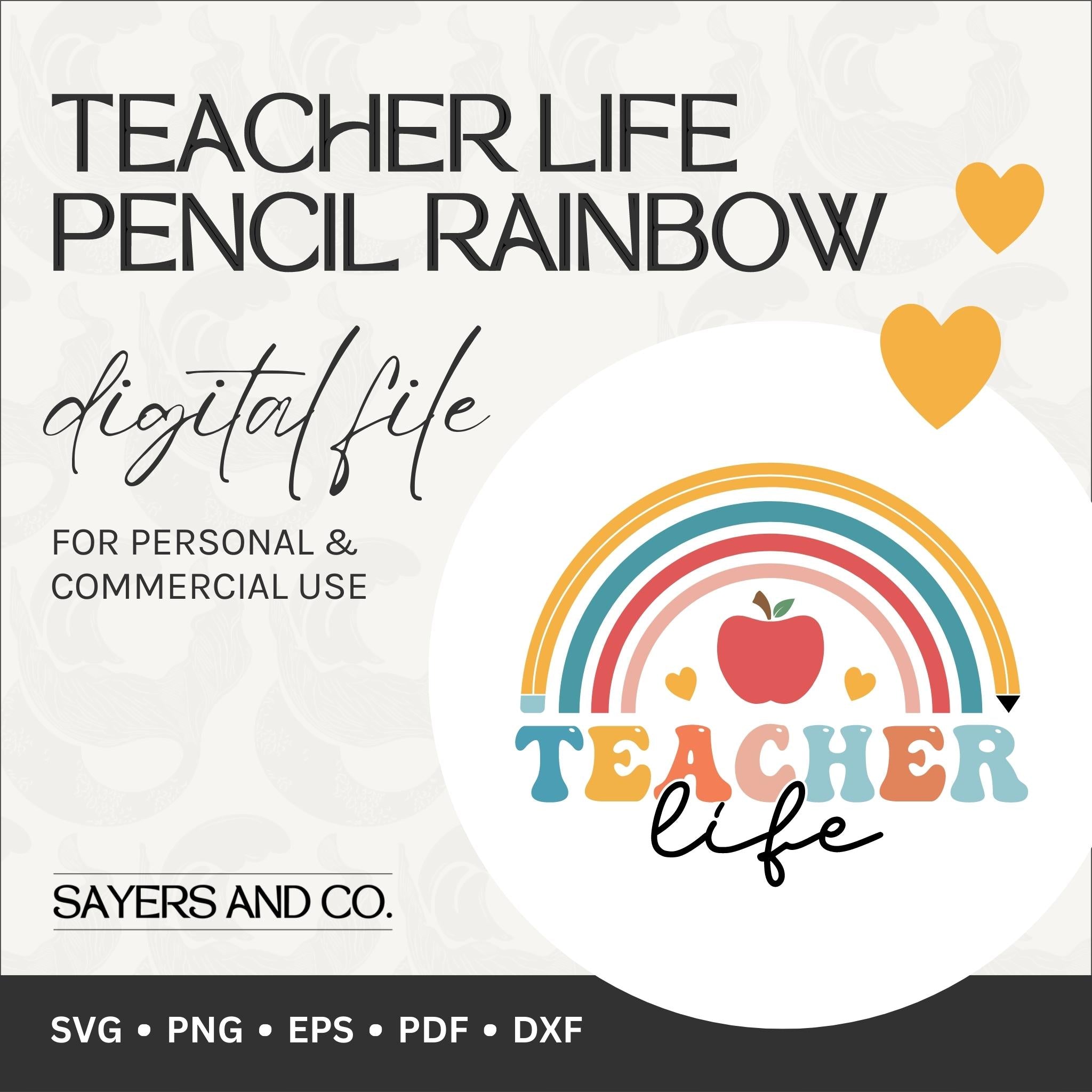 Colorful Teacher Life Pencil Rainbow digital files in various formats for creative projects.