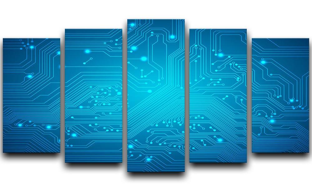 Technological Vector 5 Split Panel Canvas artwork featuring five panels with a cohesive modern design, ideal for home or office decor.