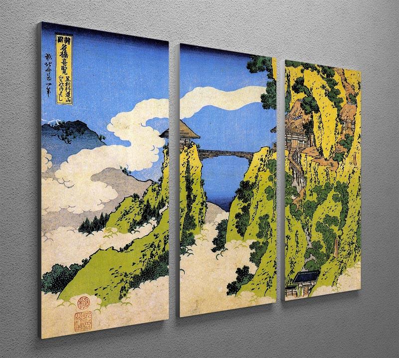 Temple Bridge by Hokusai 3-panel canvas print showcasing vibrant colors and intricate details, perfect for home decor.