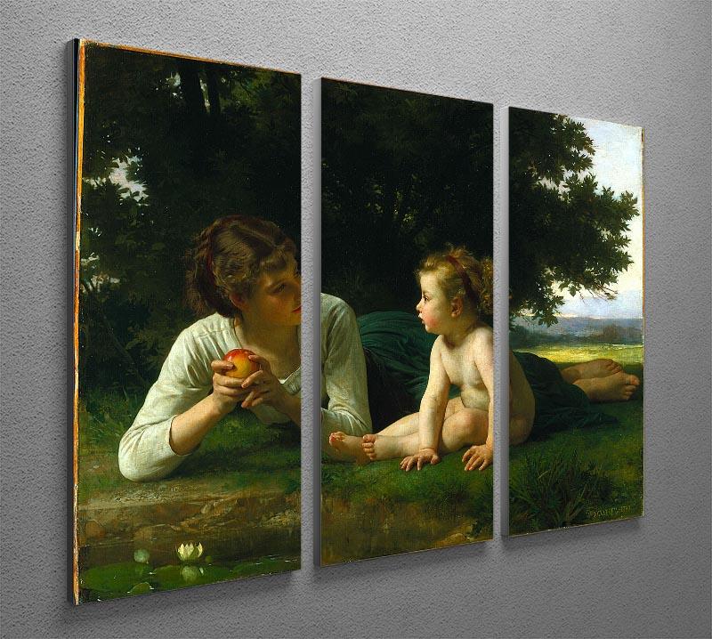 Temptation By Bouguereau 3 Split Panel Canvas Print showcasing elegant artwork in three panels.