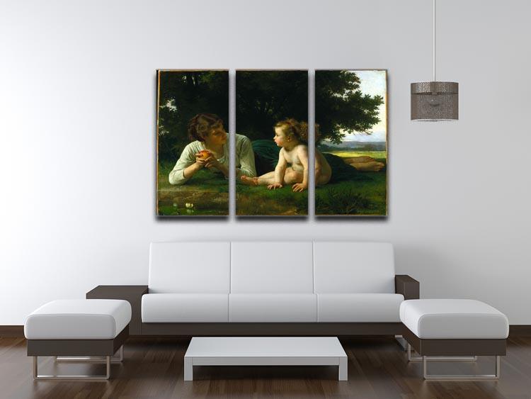 Temptation By Bouguereau 3 Split Panel Canvas Print showcasing elegant artwork in three panels.