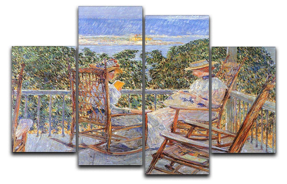 Four-panel canvas artwork of Ten Pound Island by Hassam, showcasing a beautiful landscape with vibrant colors and intricate details.