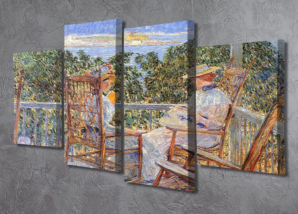 Four-panel canvas artwork of Ten Pound Island by Hassam, showcasing a beautiful landscape with vibrant colors and intricate details.