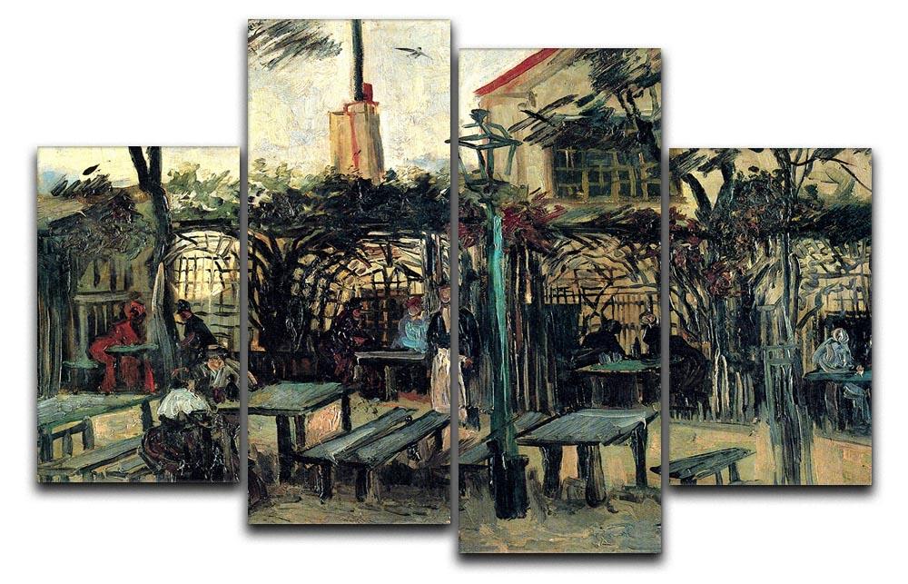 A 4-split canvas artwork depicting Van Gogh's Terrace of a Cafe on Montmartre, showcasing vibrant colors and dynamic composition.