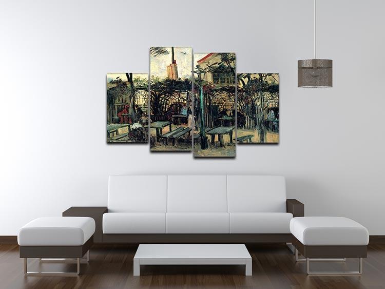 A 4-split canvas artwork depicting Van Gogh's Terrace of a Cafe on Montmartre, showcasing vibrant colors and dynamic composition.