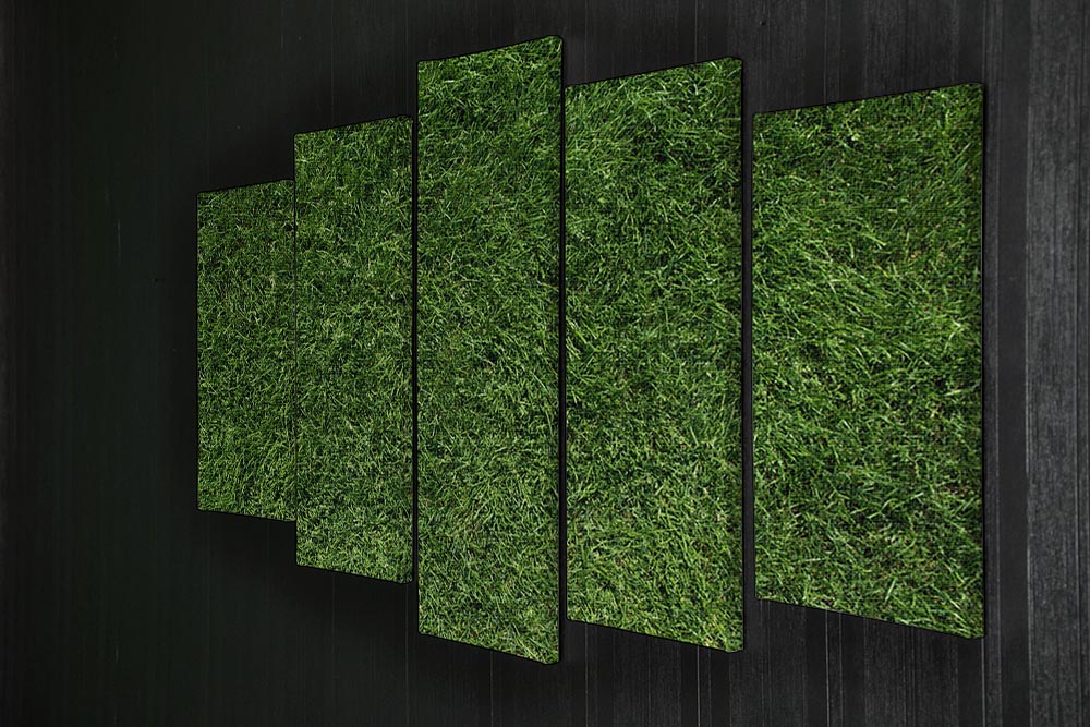 A vibrant 5-split panel canvas artwork depicting lush green grass, creating a dynamic and engaging display for home decor.
