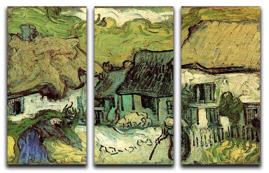 A stunning 3-panel canvas print featuring Van Gogh's Thatched Cottages in Jorgus, showcasing vibrant colors and intricate details.