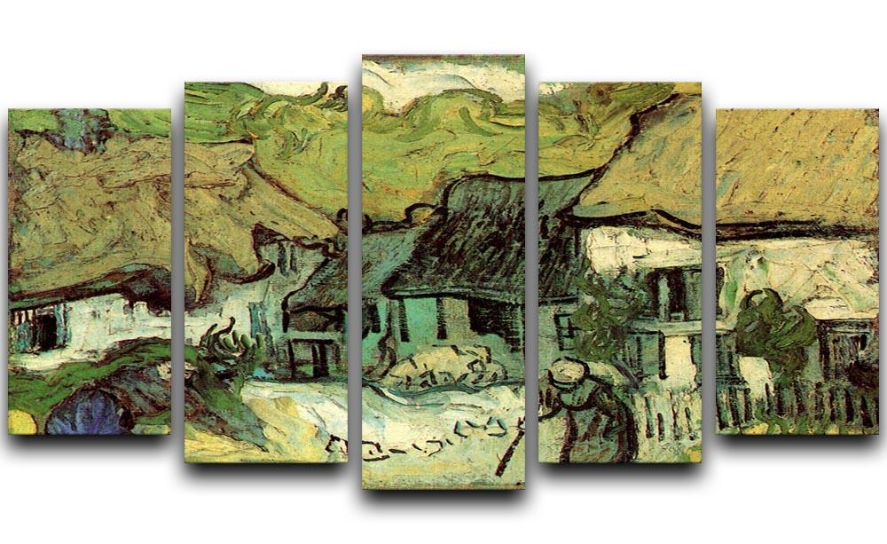 A 5-split canvas artwork featuring Van Gogh's Thatched Cottages in Jorgus, showcasing vibrant colors and dynamic panel arrangement.