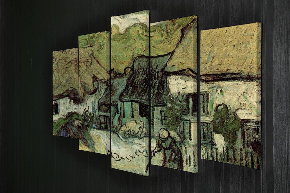 A 5-split canvas artwork featuring Van Gogh's Thatched Cottages in Jorgus, showcasing vibrant colors and dynamic panel arrangement.