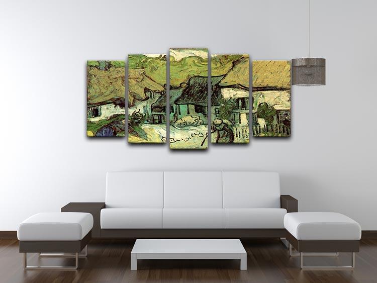A 5-split canvas artwork featuring Van Gogh's Thatched Cottages in Jorgus, showcasing vibrant colors and dynamic panel arrangement.