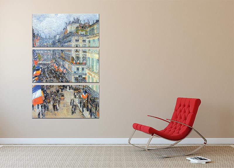 The 14th July Rue Daunou by Hassam 3-panel canvas print showcasing vibrant colors and elegant design.