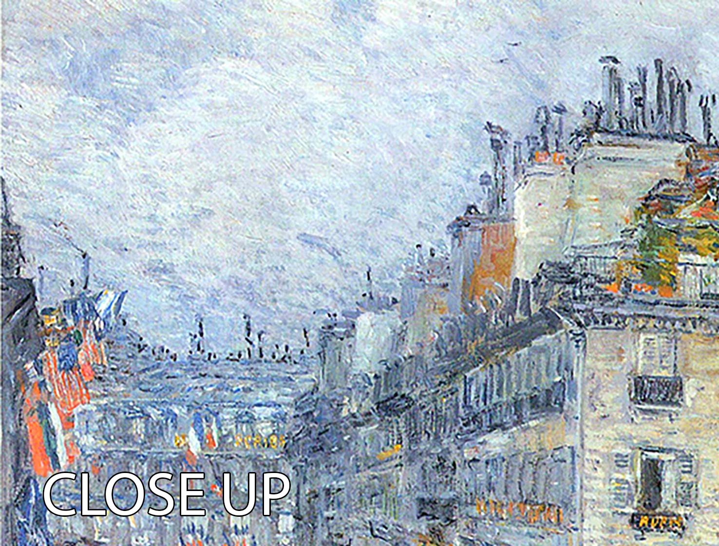 The 14th July Rue Daunou by Hassam 3-panel canvas print showcasing vibrant colors and elegant design.