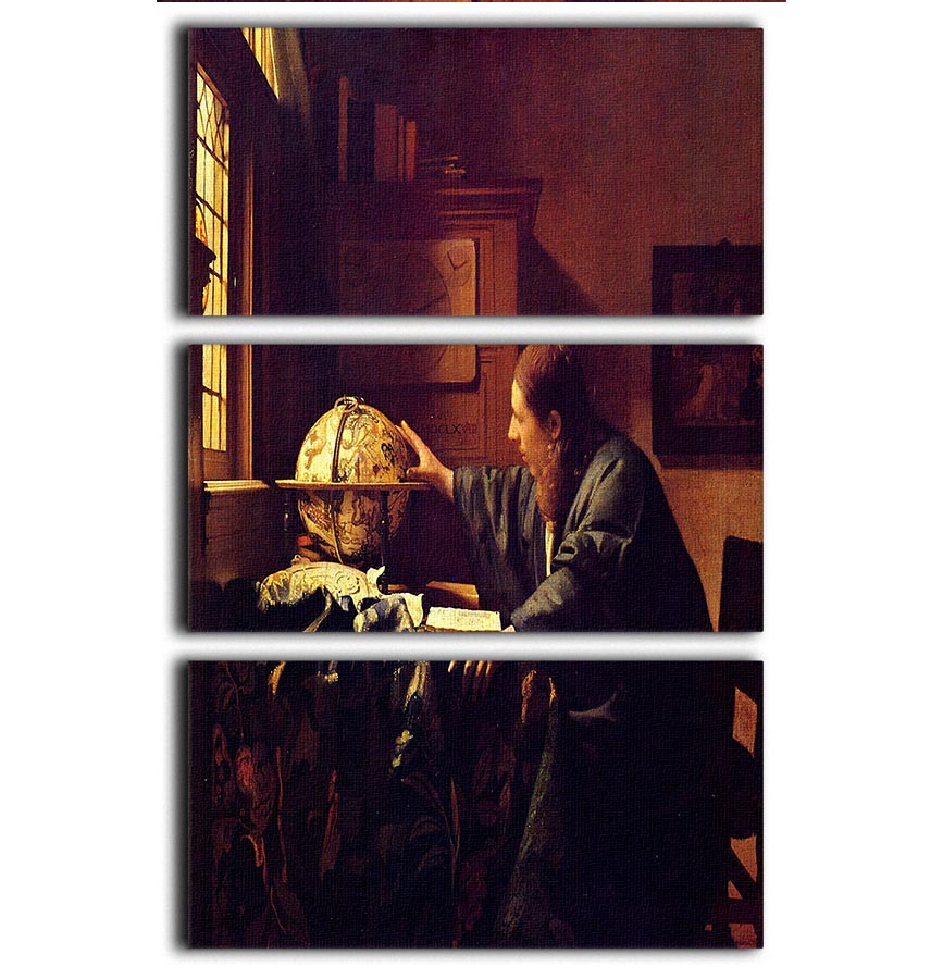 Three-panel canvas print of The Astronomer by Vermeer, showcasing intricate details and vibrant colors.