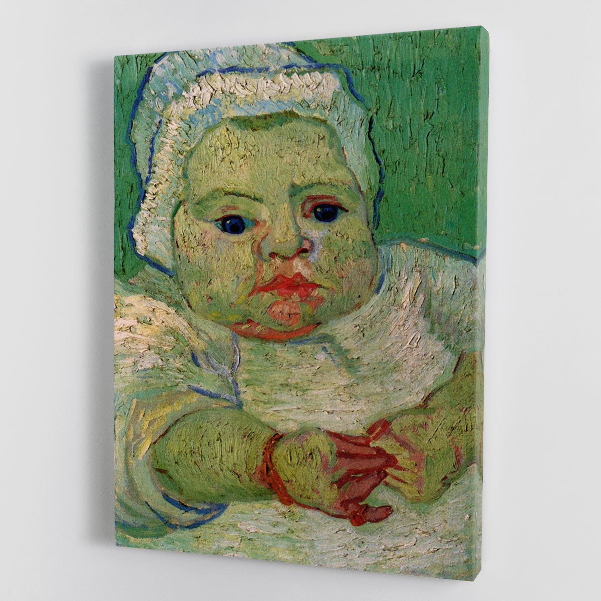 Canvas print of The Baby Marcelle Roulin by Van Gogh, showcasing soft colors and emotional depth in a beautiful portrait.