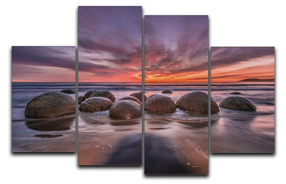 The Barrier 4 Split Panel Canvas featuring four equal sections of a cohesive artwork, showcasing vibrant colors and modern design.