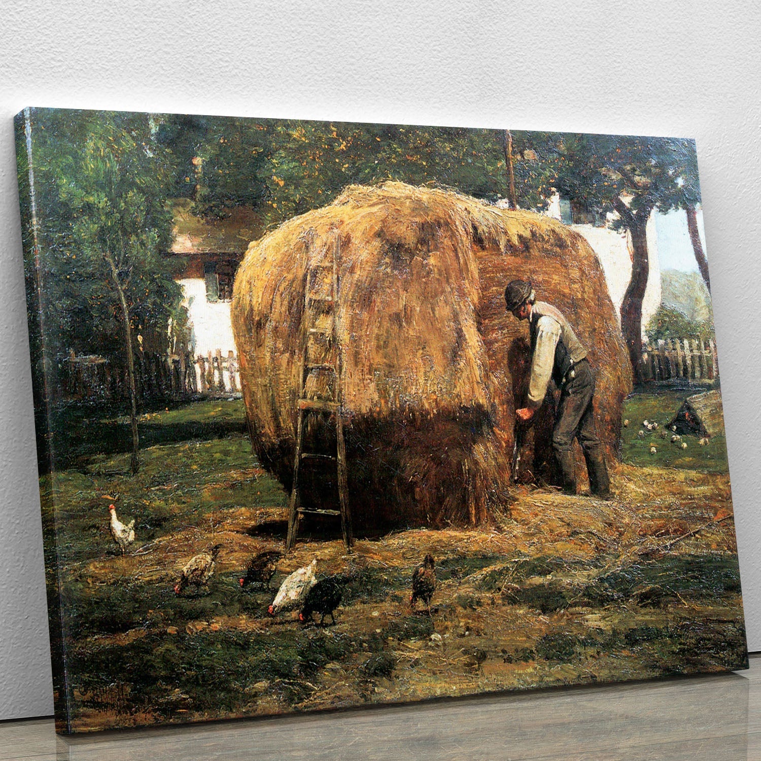 The Barnyard by Hassam canvas print showcasing vibrant colors and intricate details of rural life.