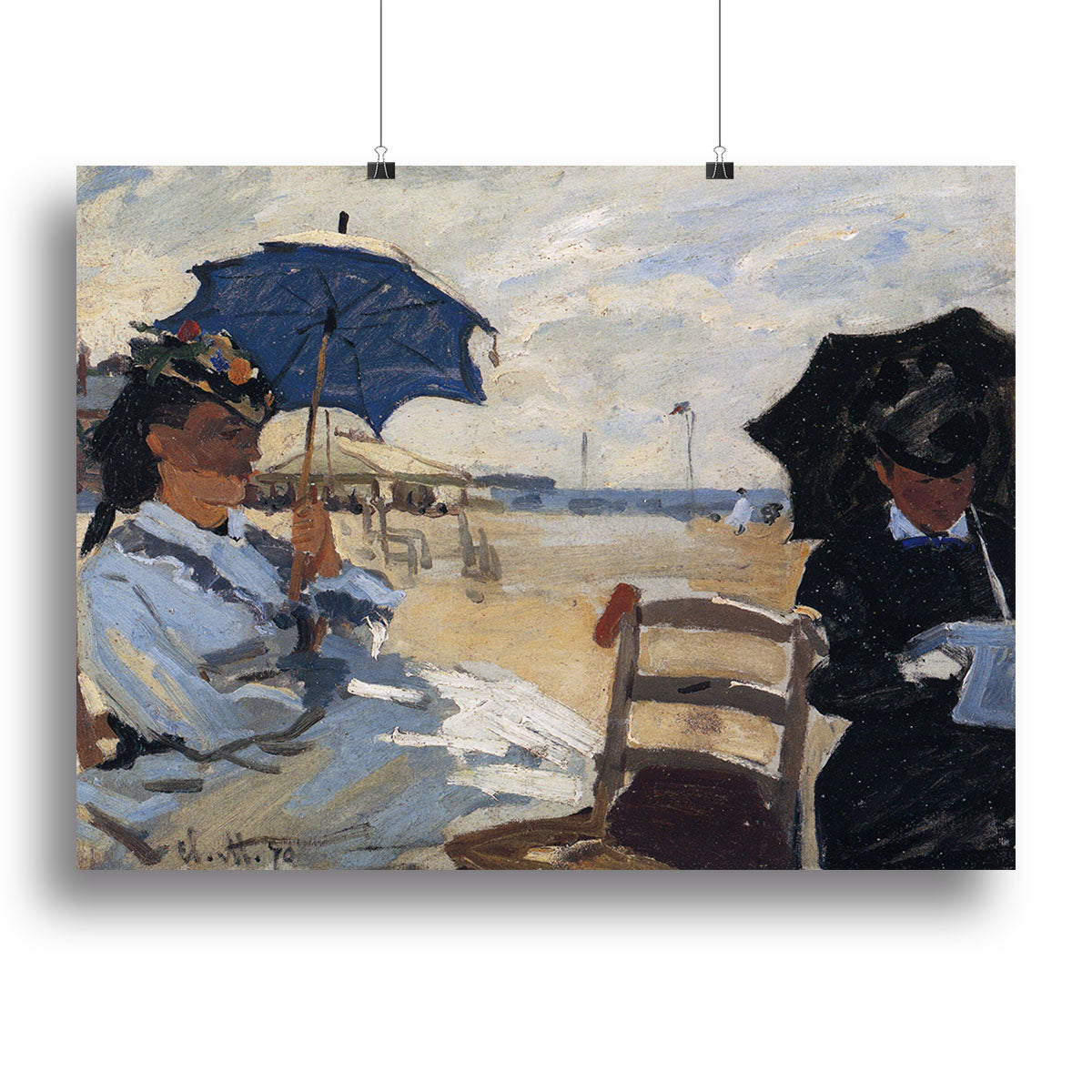 Canvas print of The Beach at Trouville by Monet, showcasing a vibrant beach scene with sunbathers and the beautiful Trouville coastline.