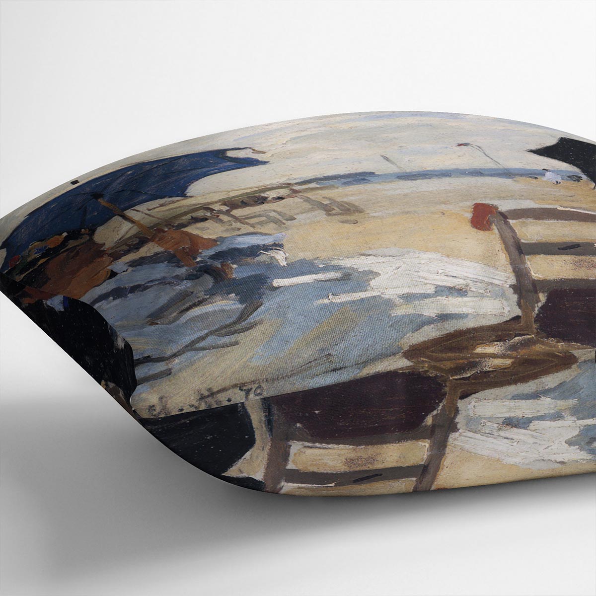 The Beach a Trouville by Monet Cushion featuring vibrant abstract design on luxurious vegan faux suede.