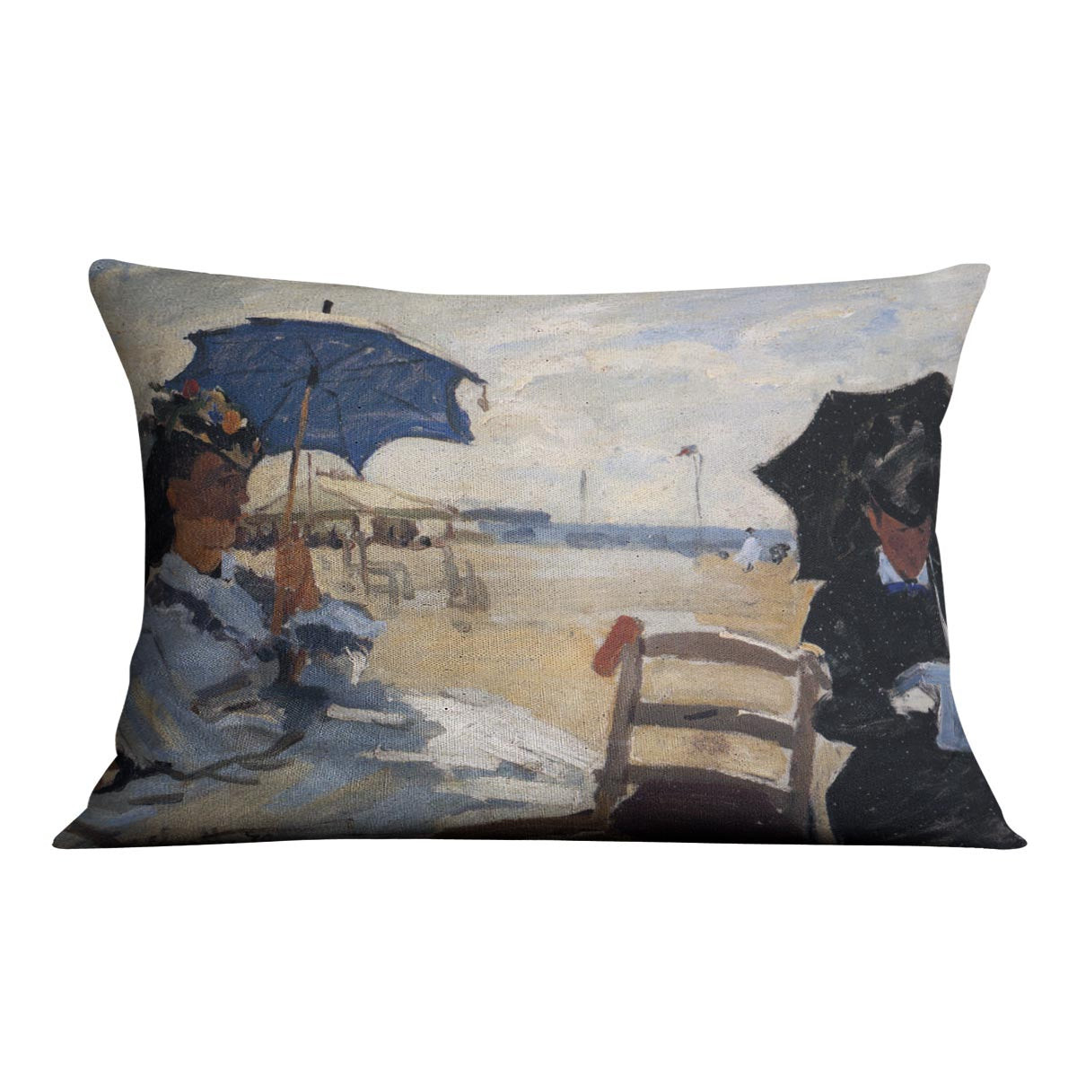 The Beach a Trouville by Monet Cushion featuring vibrant abstract design on luxurious vegan faux suede.