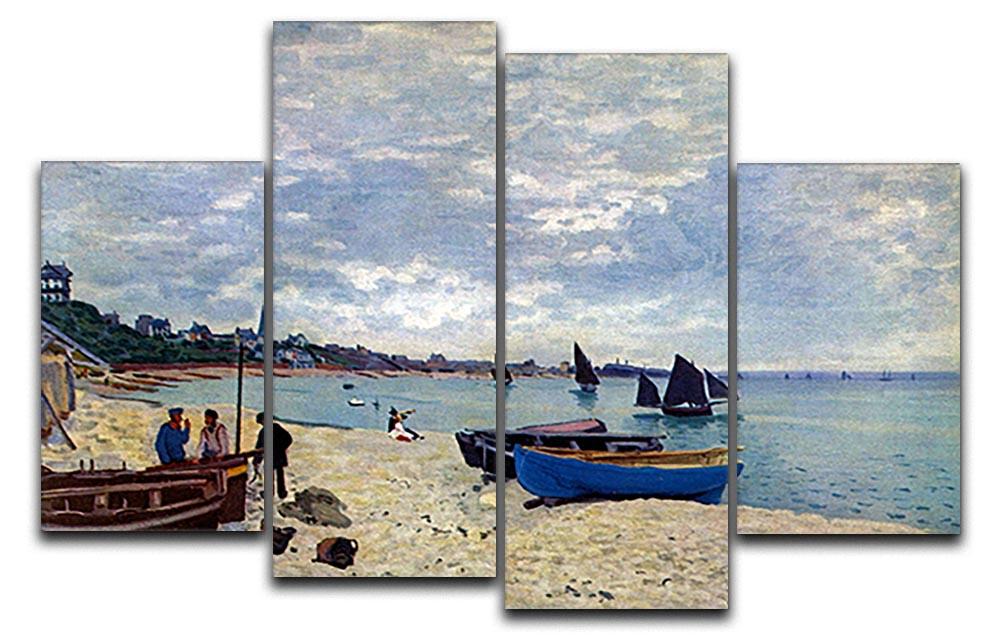 The Beach at Sainte Adresse 2 by Monet, a 4-split canvas artwork showcasing a serene beach scene in vibrant colors.