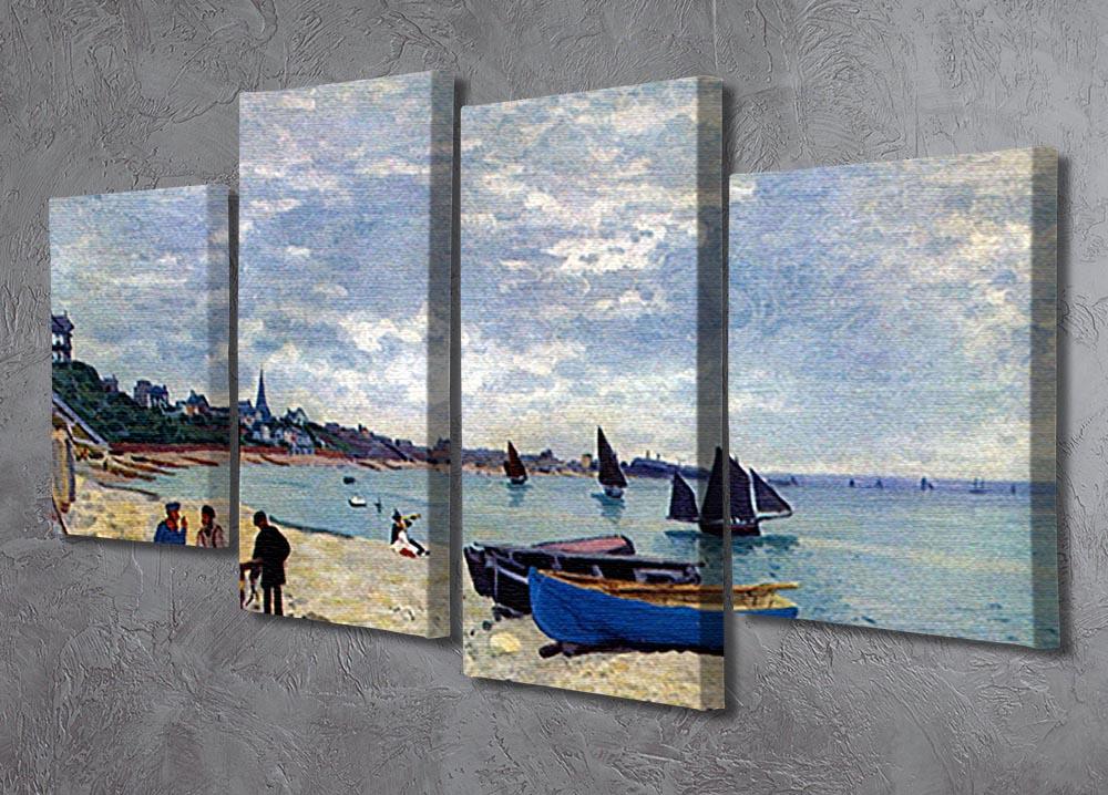 The Beach at Sainte Adresse 2 by Monet, a 4-split canvas artwork showcasing a serene beach scene in vibrant colors.