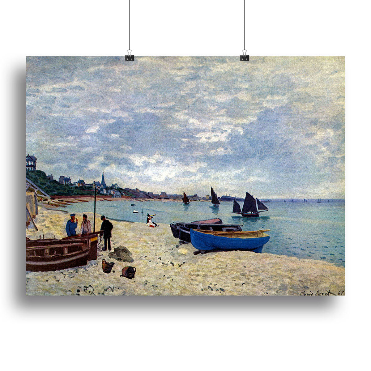 Canvas print of The Beach at Sainte Adresse 2 by Monet, showcasing a serene beach scene with vibrant colors and Impressionist style.