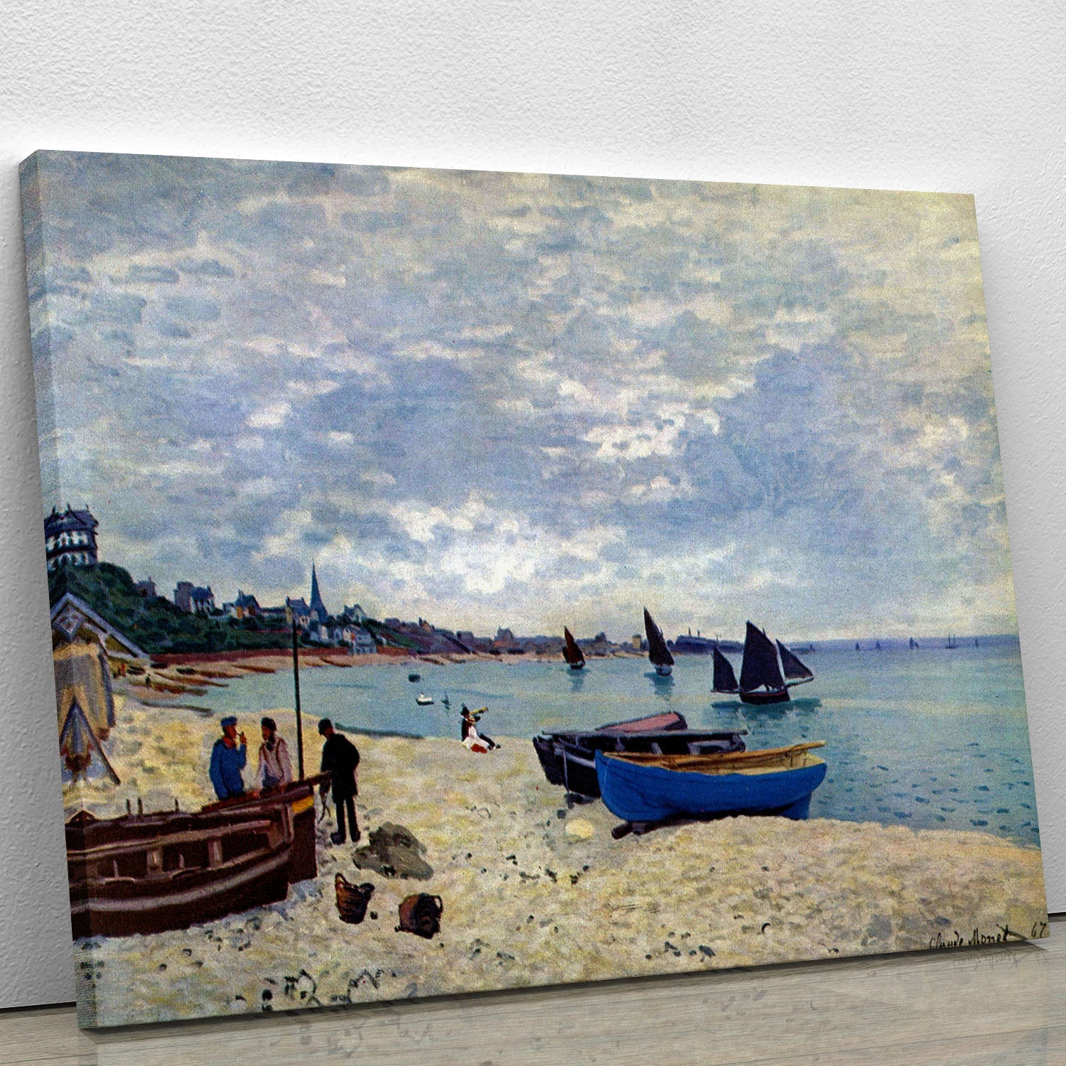 Canvas print of The Beach at Sainte Adresse 2 by Monet, showcasing a serene beach scene with vibrant colors and Impressionist style.