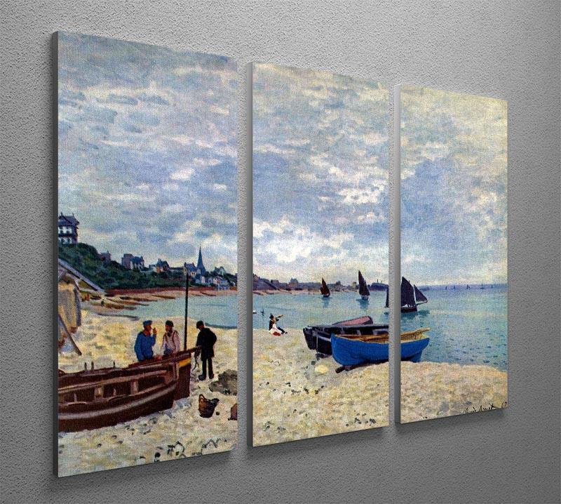 Three-panel canvas print of Monet's The Beach at Sainte Adresse 2, showcasing vibrant colors and intricate details.