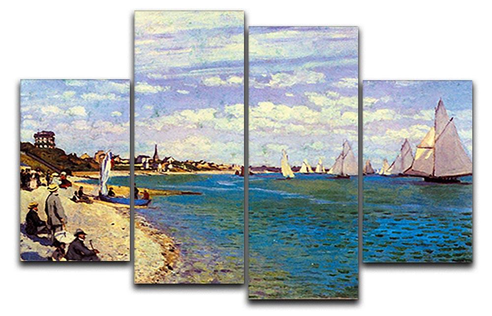 The Beach at Sainte Adresse by Monet, a 4-split canvas artwork showcasing vibrant colors and dynamic design.