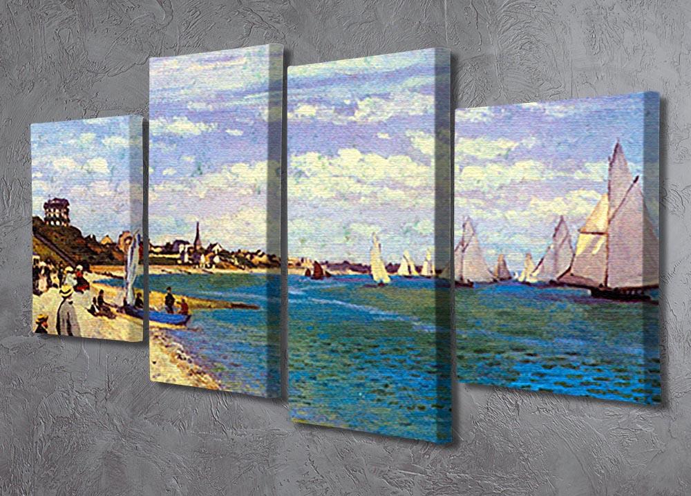 The Beach at Sainte Adresse by Monet, a 4-split canvas artwork showcasing vibrant colors and dynamic design.