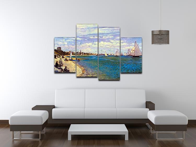 The Beach at Sainte Adresse by Monet, a 4-split canvas artwork showcasing vibrant colors and dynamic design.