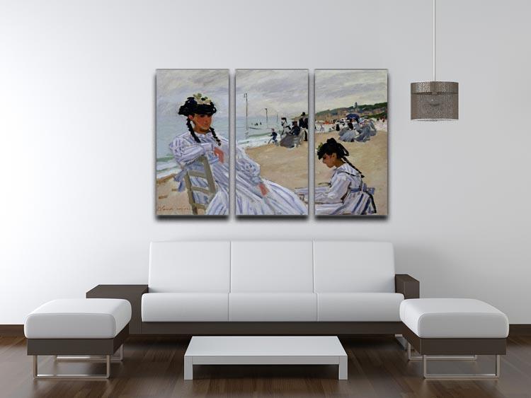 Split panel canvas print of Monet's The Beach at Trouville, showcasing vibrant colors and serene beach scene.