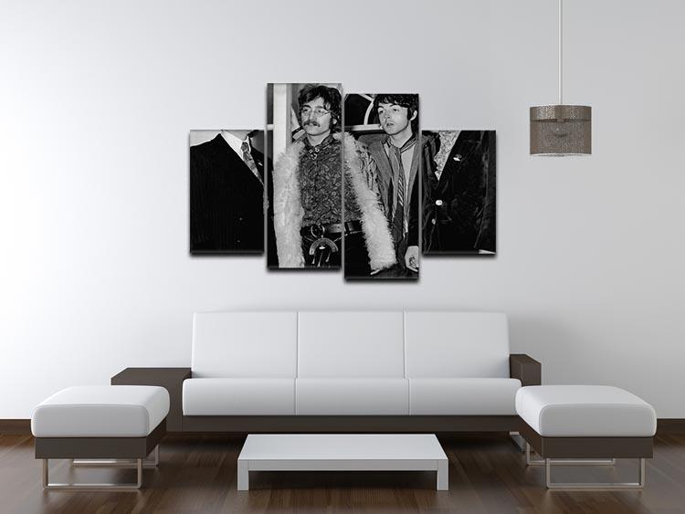 A vibrant 4-split canvas artwork featuring The Beatles in 1967, showcasing iconic imagery in four separate panels.
