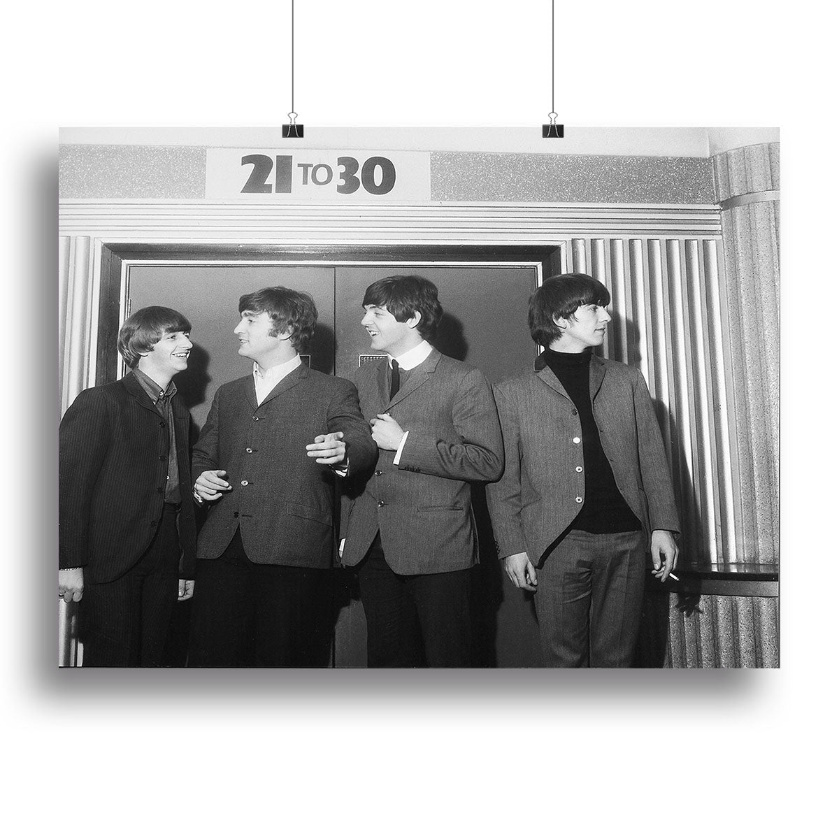 The Beatles in Edinburgh canvas print featuring iconic imagery of the band, perfect for home decor.