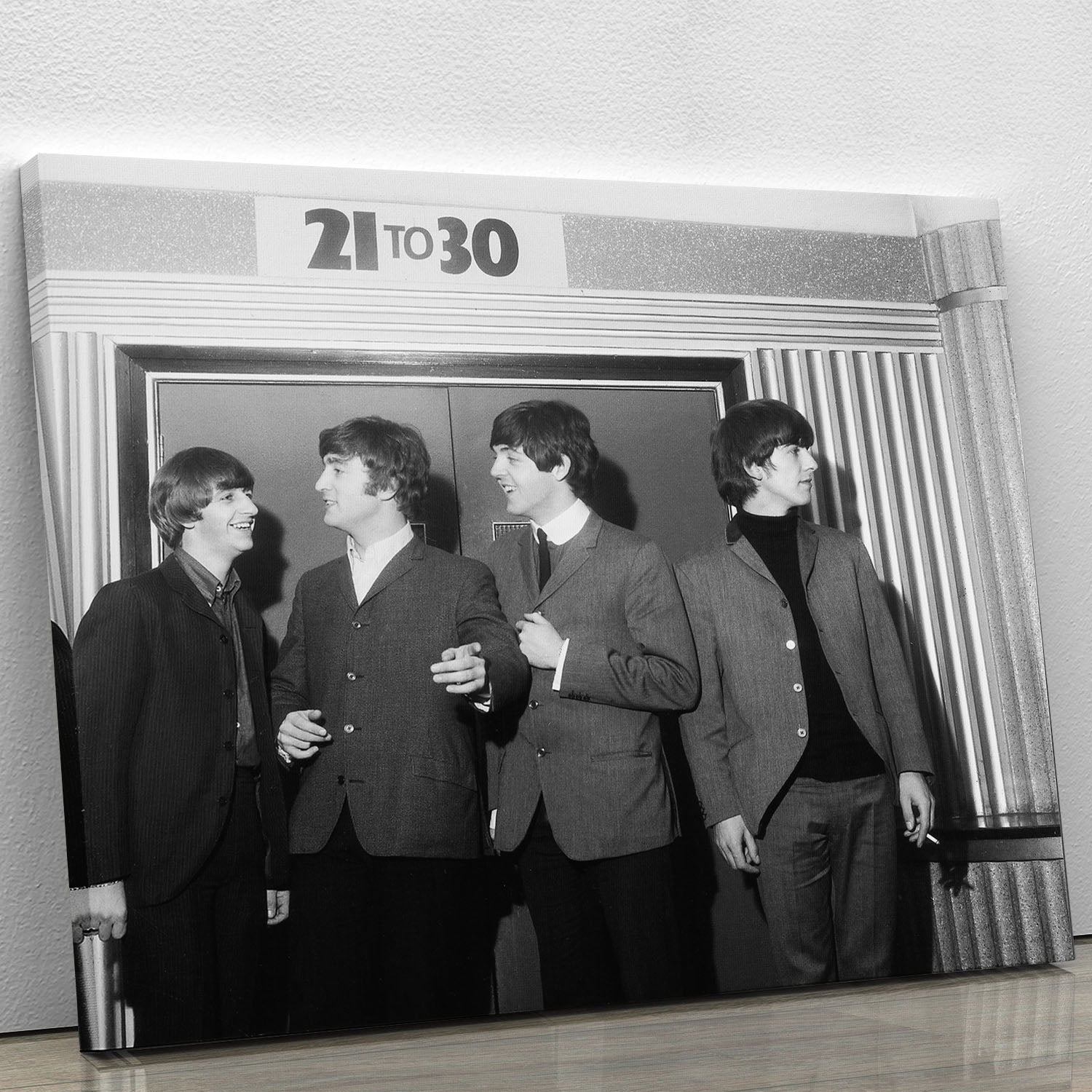 The Beatles in Edinburgh canvas print featuring iconic imagery of the band, perfect for home decor.