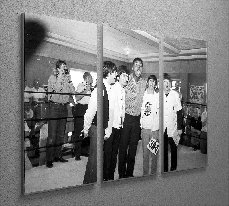 A stunning 3-panel canvas print featuring The Beatles and Muhammad Ali, showcasing vibrant colors and iconic imagery.