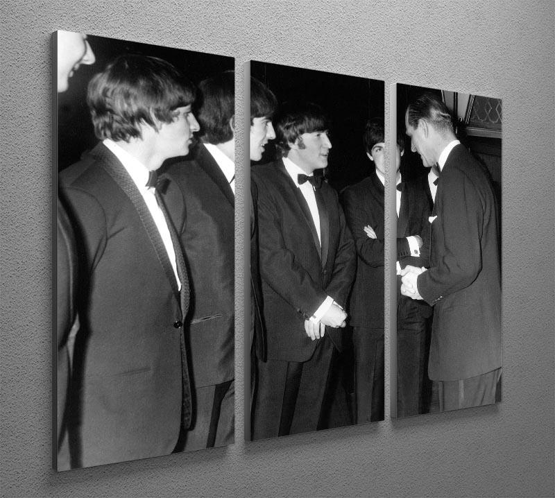 A captivating 3-panel canvas print featuring The Beatles and Prince Philip, showcasing vibrant colors and intricate details.