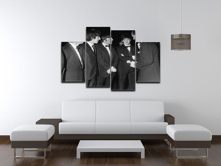 A 4-split canvas artwork featuring The Beatles and Prince Philip, showcasing vibrant colors and intricate details across four panels.