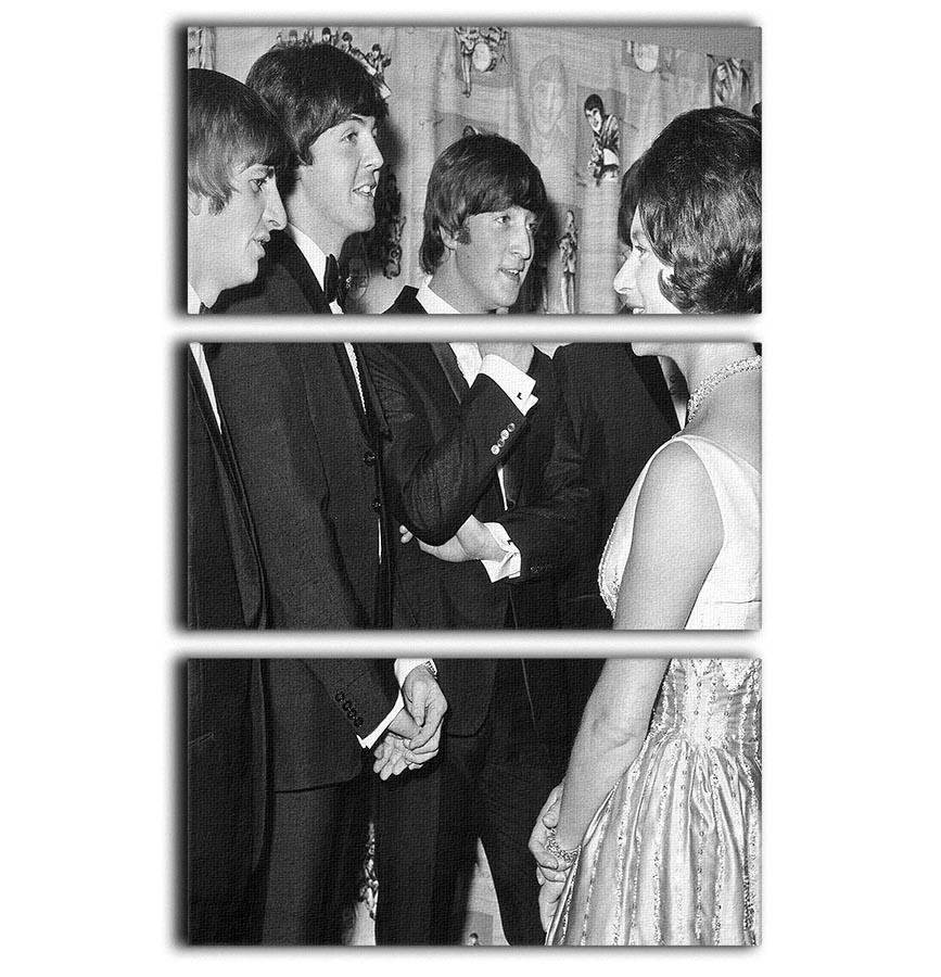 A stunning 3-panel canvas print featuring The Beatles and Princess Margaret, showcasing vibrant colors and intricate details.