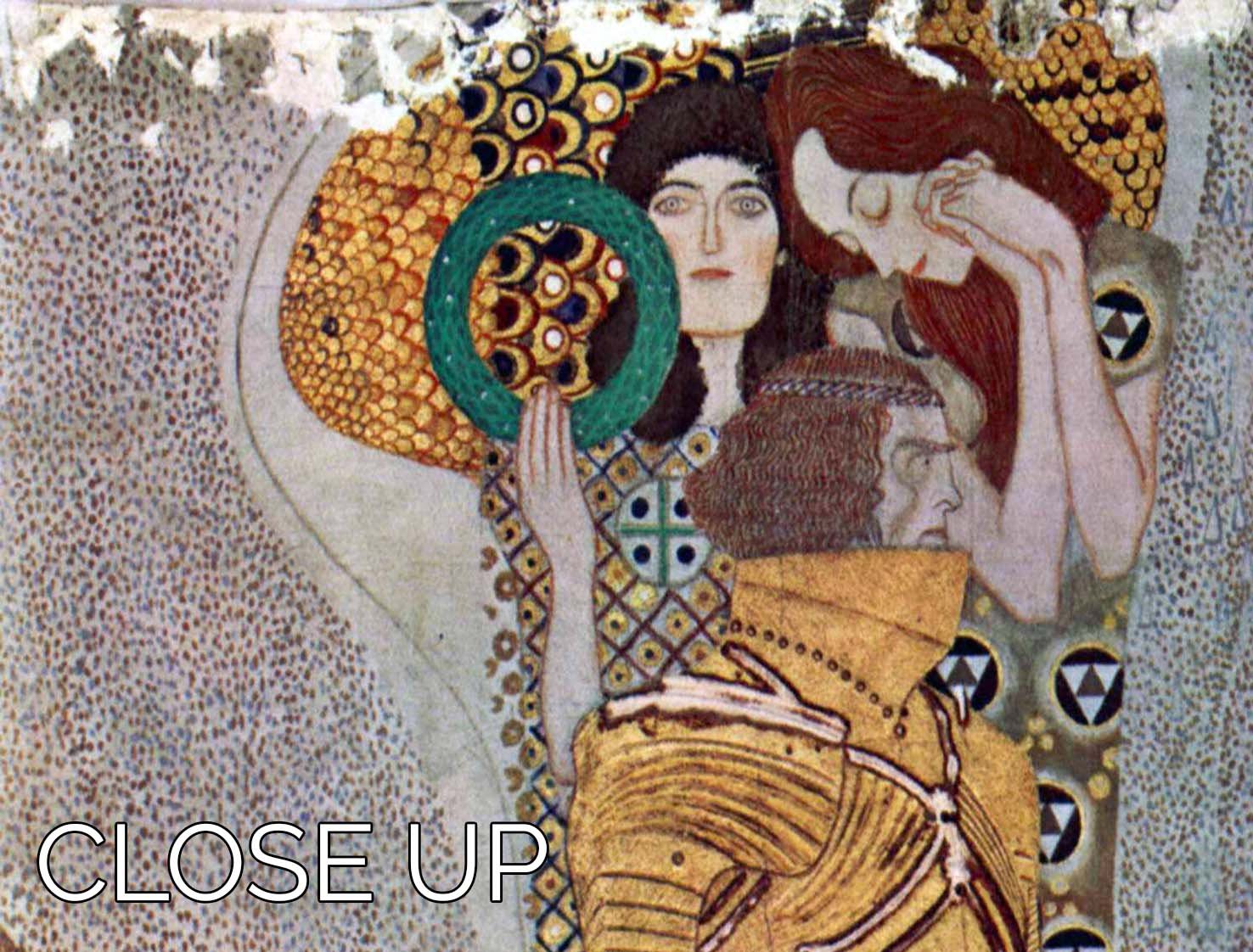 The Beethoven Freize by Klimt, a stunning 3-panel canvas print showcasing intricate details and vibrant colors.