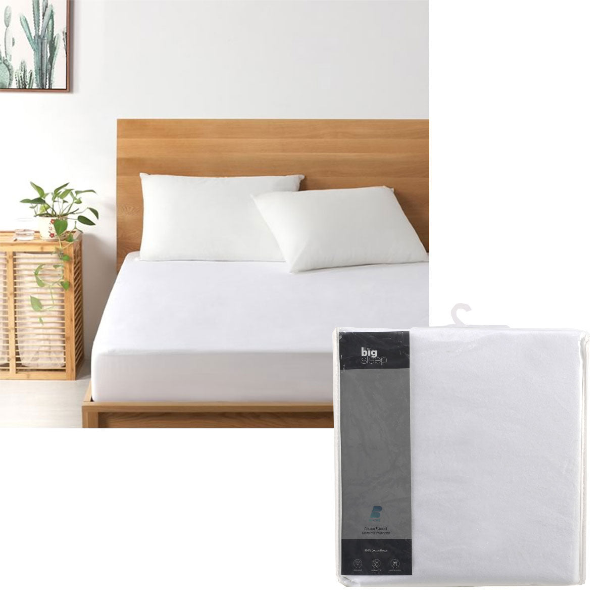 Big Sleep Cotton Flannel Waterproof Mattress Protector in solid color, showcasing its soft cotton flannel top and waterproof base.