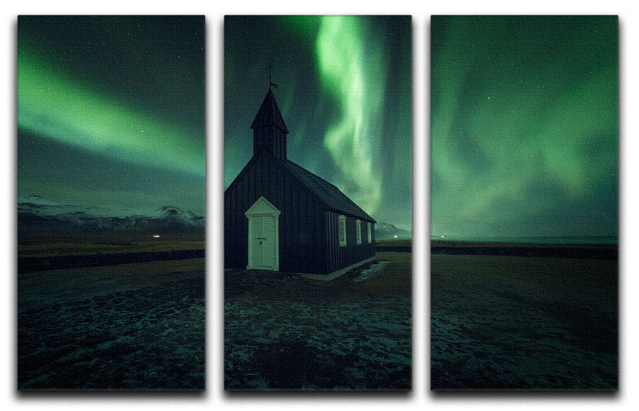 The Black Church 3 Split Panel Canvas Print showcasing three elegant panels with a captivating design, perfect for home decor.
