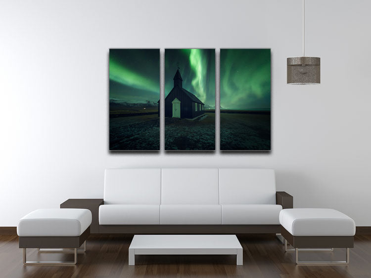 The Black Church 3 Split Panel Canvas Print showcasing three elegant panels with a captivating design, perfect for home decor.