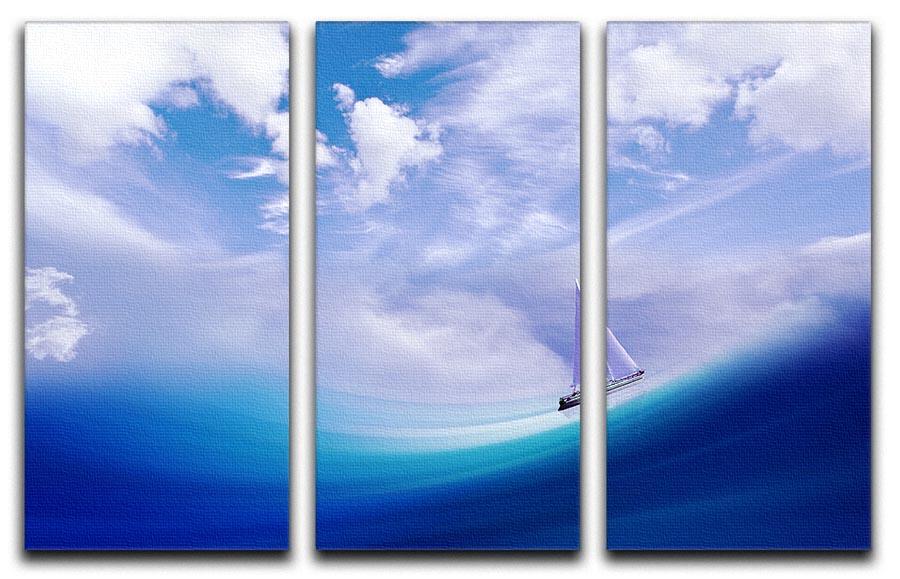 The Blue Sea 3 Split Panel Canvas Print featuring three panels of vibrant ocean scenery, elegantly framed for wall display.