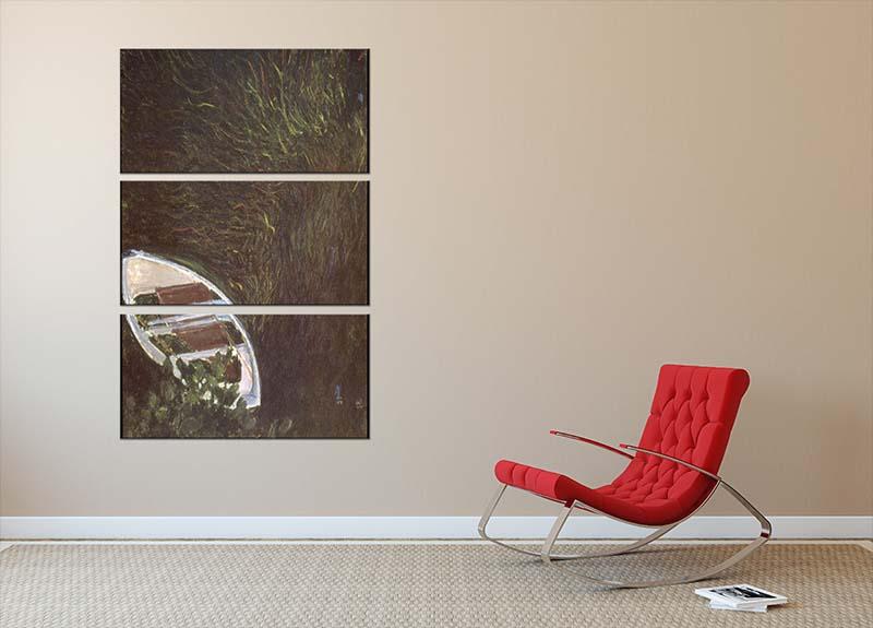 Three-panel canvas print of Monet's The Boat, showcasing vibrant colors and intricate details.