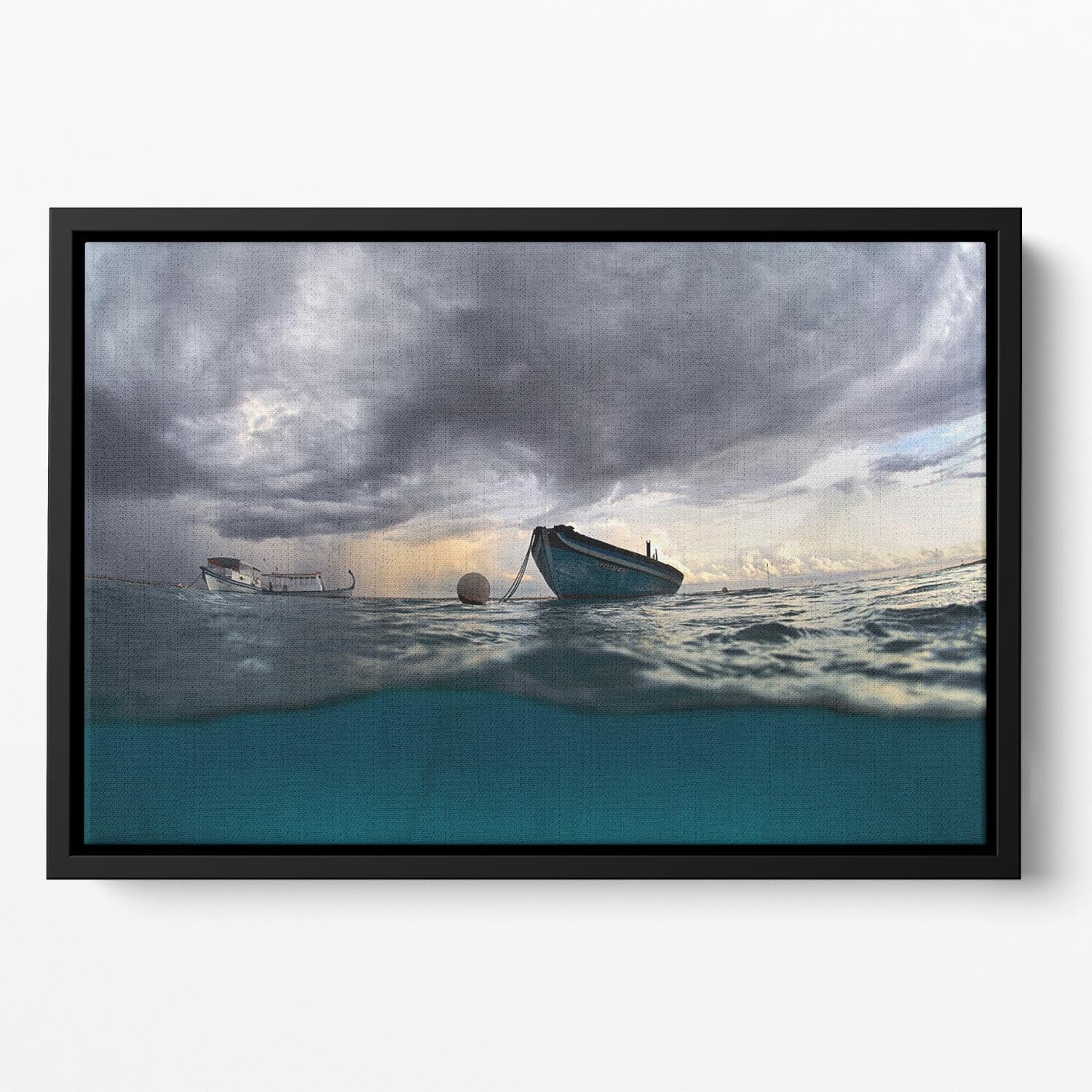 The Boat Floating Framed Canvas featuring vibrant abstract art in an elegant floating frame, perfect for home decor.
