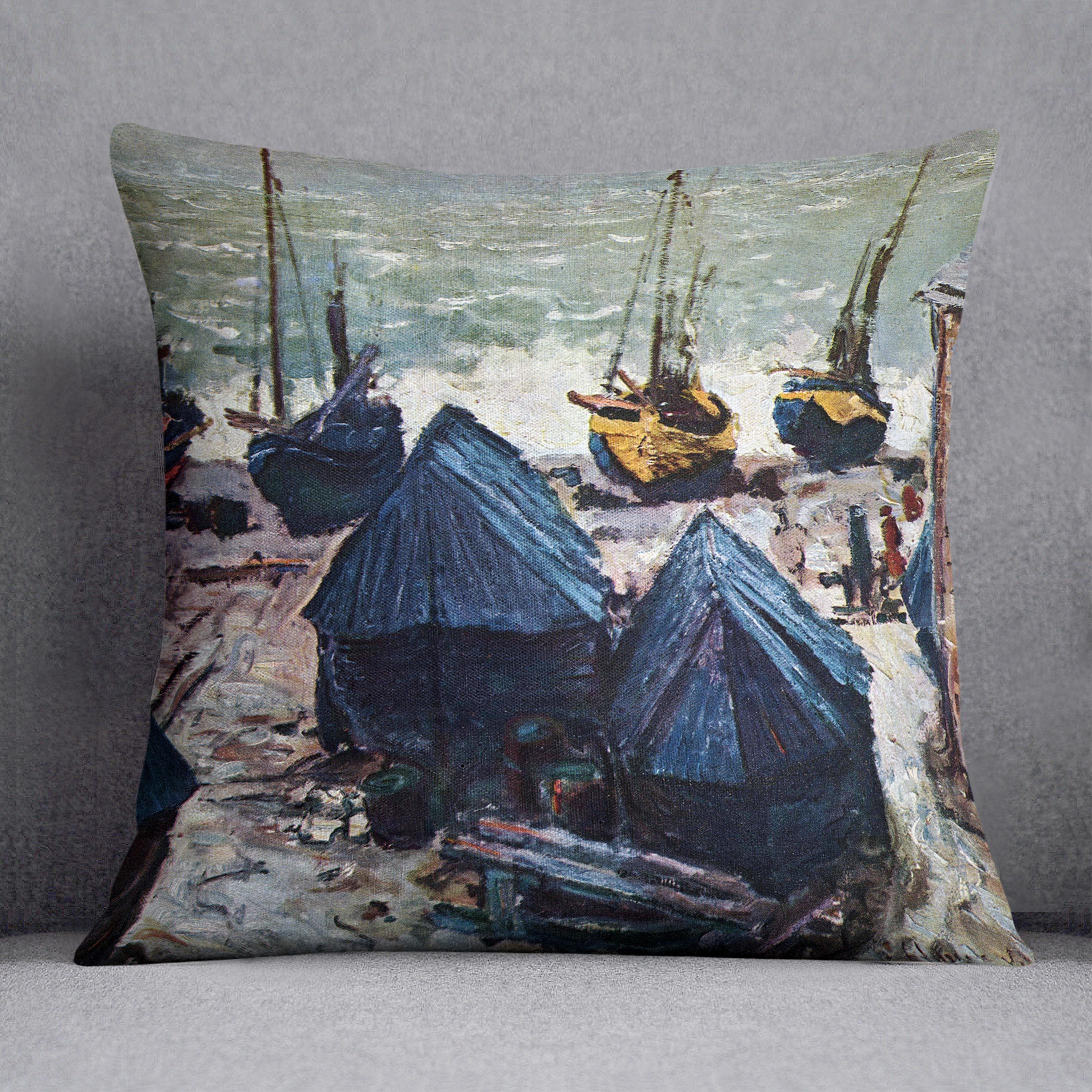 The Boats by Monet Cushion featuring vibrant abstract design on luxurious vegan faux suede, perfect for home decor.